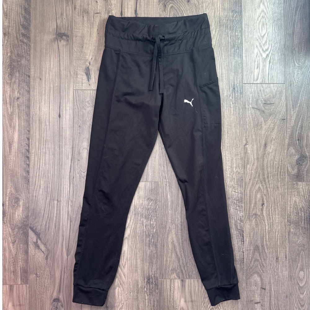 Puma Womens Slim Fit Jogger Sweatpants‎ Black Drawstring Pockets 847367-01 S
